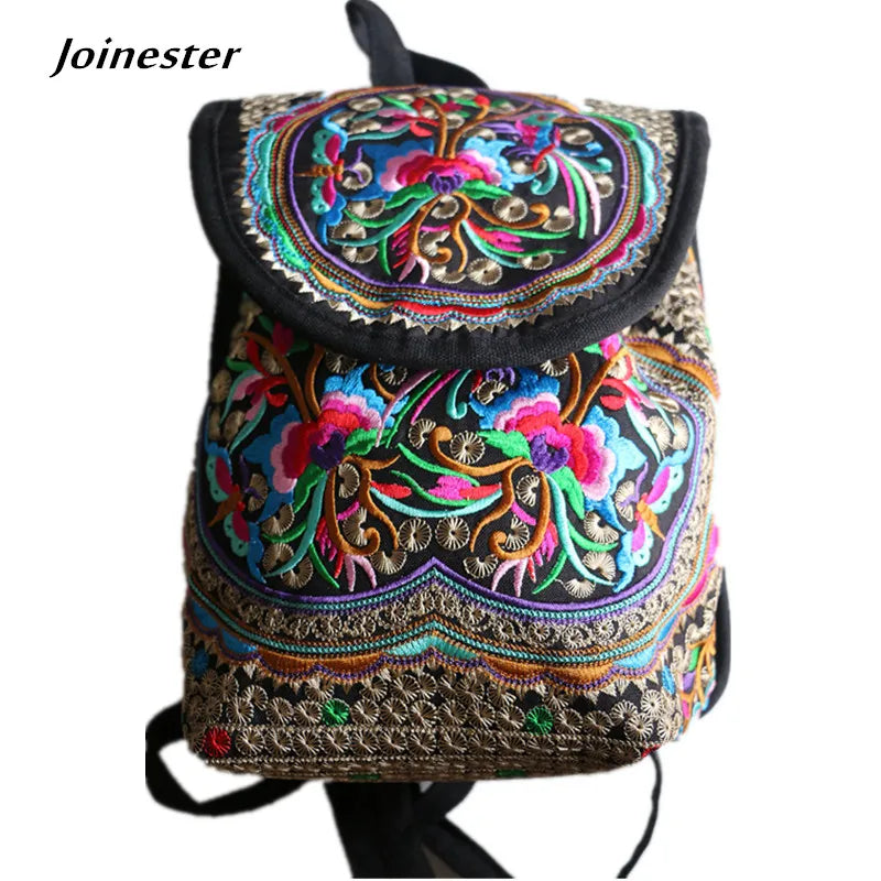 Vintage Yunnan Girls' Flower Embroidered Backpack Bag