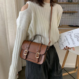 Vintage Brown Satchels Crossbody Bags Double Leather Buckle