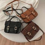 Vintage Brown Satchels Crossbody Bags Double Leather Buckle