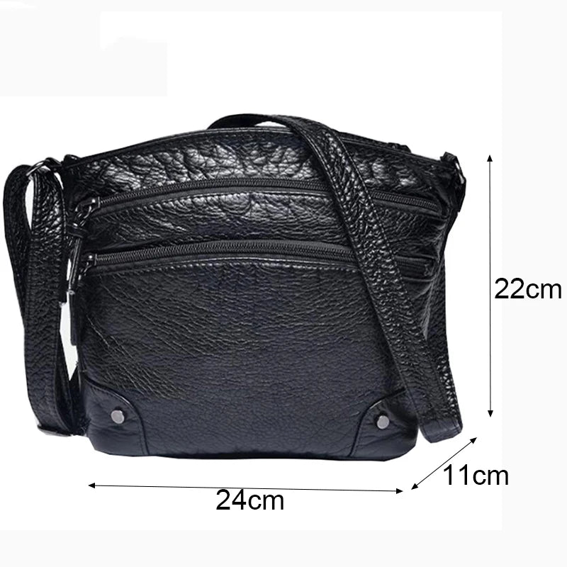 Vintage Shoulder Bag Women Soft Washed PU Leather Crossbody Bag
