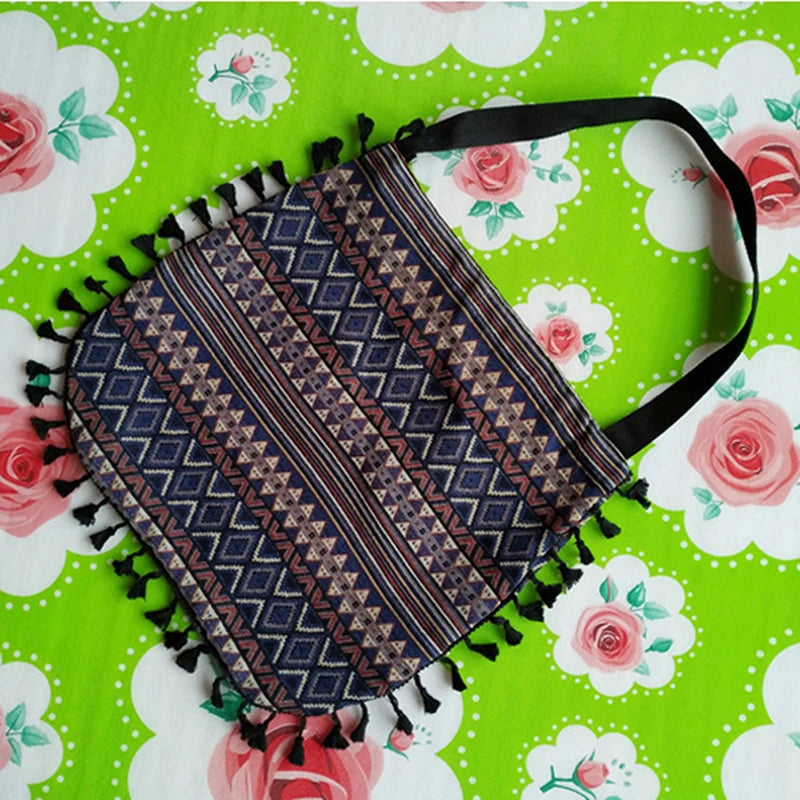 Boho Tassel Shoulder Bag Fringed Stripe Handbag