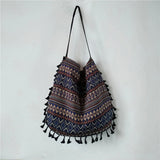 Boho Tassel Shoulder Bag Fringed Stripe Handbag