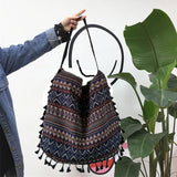 Boho Tassel Shoulder Bag Fringed Stripe Handbag