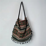 Boho Tassel Shoulder Bag Fringed Stripe Handbag