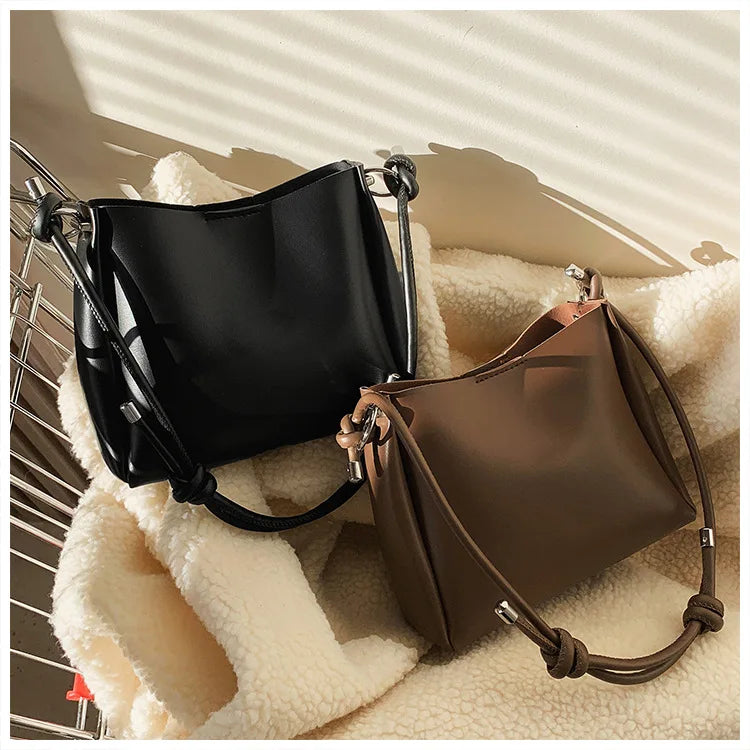 Vintage Bucket Handbags Soft PU Leather Shoulder Bags Large Capacity