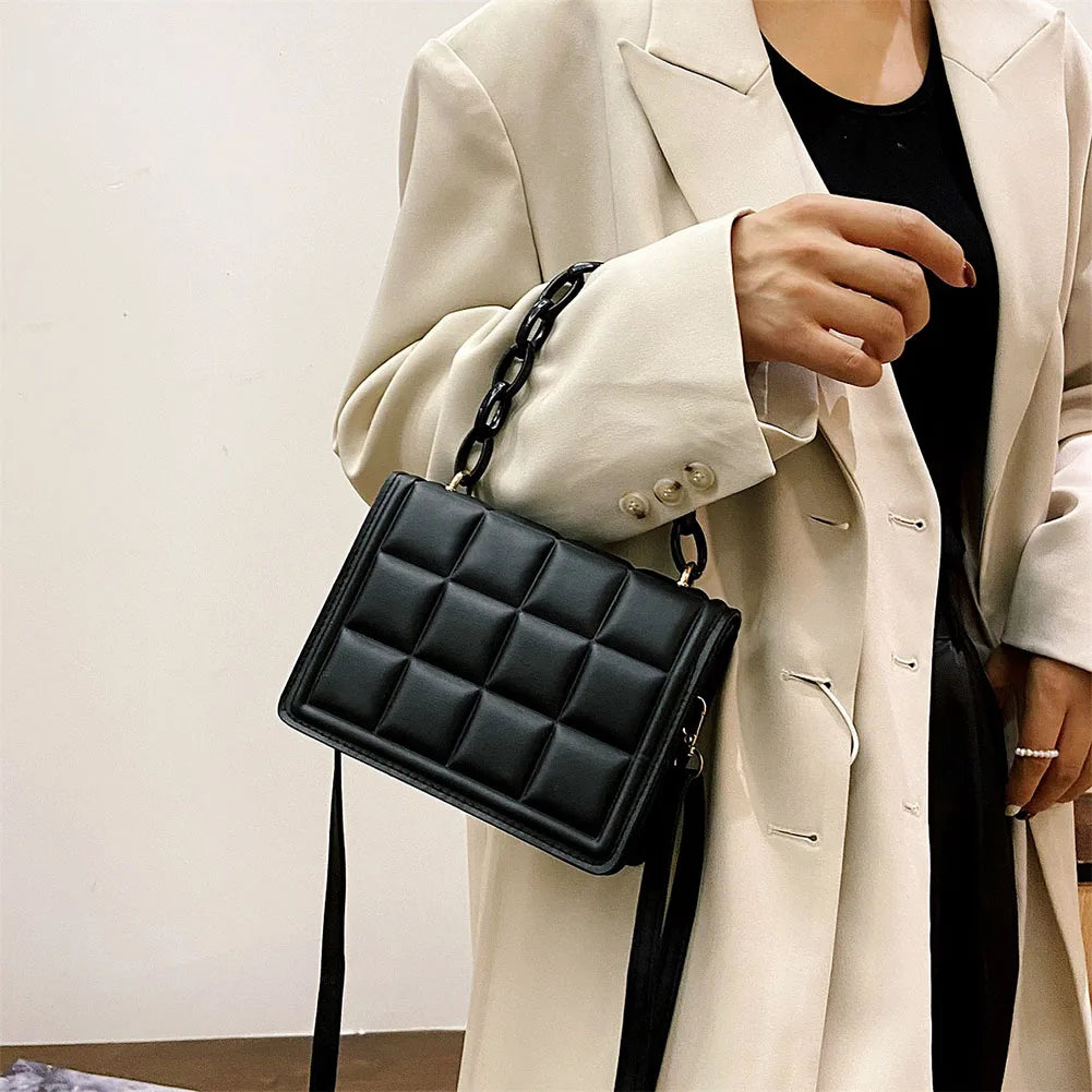 Vintage Checker Pattern Shoulder Bag Solid Shoulder Bag Casual Ladies Retro
