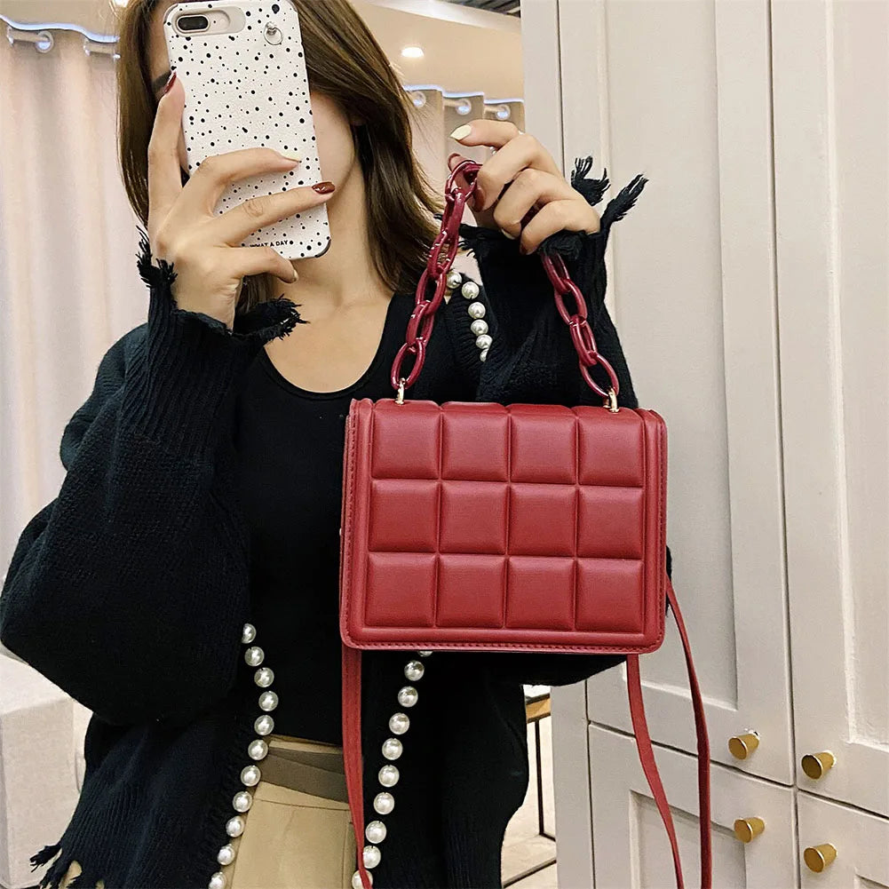 Vintage Checker Pattern Shoulder Bag Solid Shoulder Bag Casual Ladies Retro
