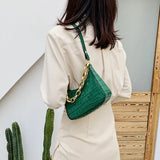 Vintage Crocodile Print Pu Shoulder Bag Woman Acrylic Chain Women's Handbag