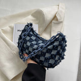 Vintage Denim Women Shoulder Bag with Acrylic Chain