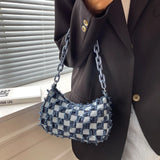 Vintage Denim Women Shoulder Bag with Acrylic Chain