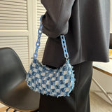 Vintage Denim Women Shoulder Bag with Acrylic Chain