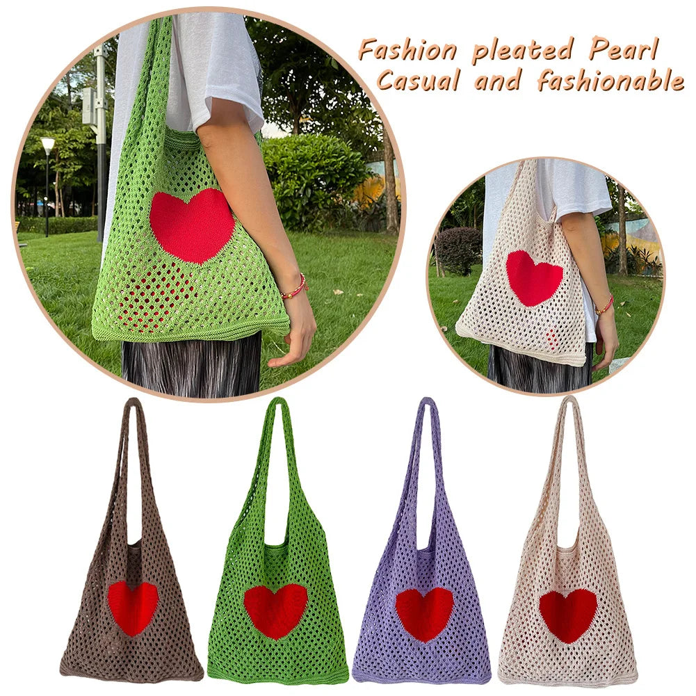 Vintage Female Knitted Mesh Shoulder Bag Handbag Ladies Beach Purse