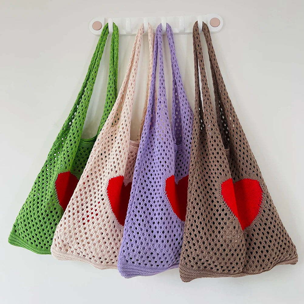 Vintage Female Knitted Mesh Shoulder Bag Handbag Ladies Beach Purse