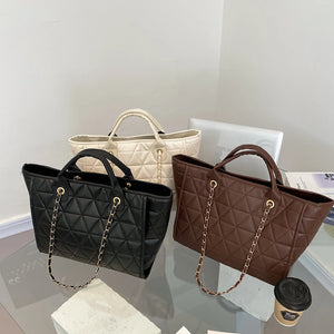 Vintage Geometric PU Leather Chain Shoulder Bag Women Casual Top-Handle Bag