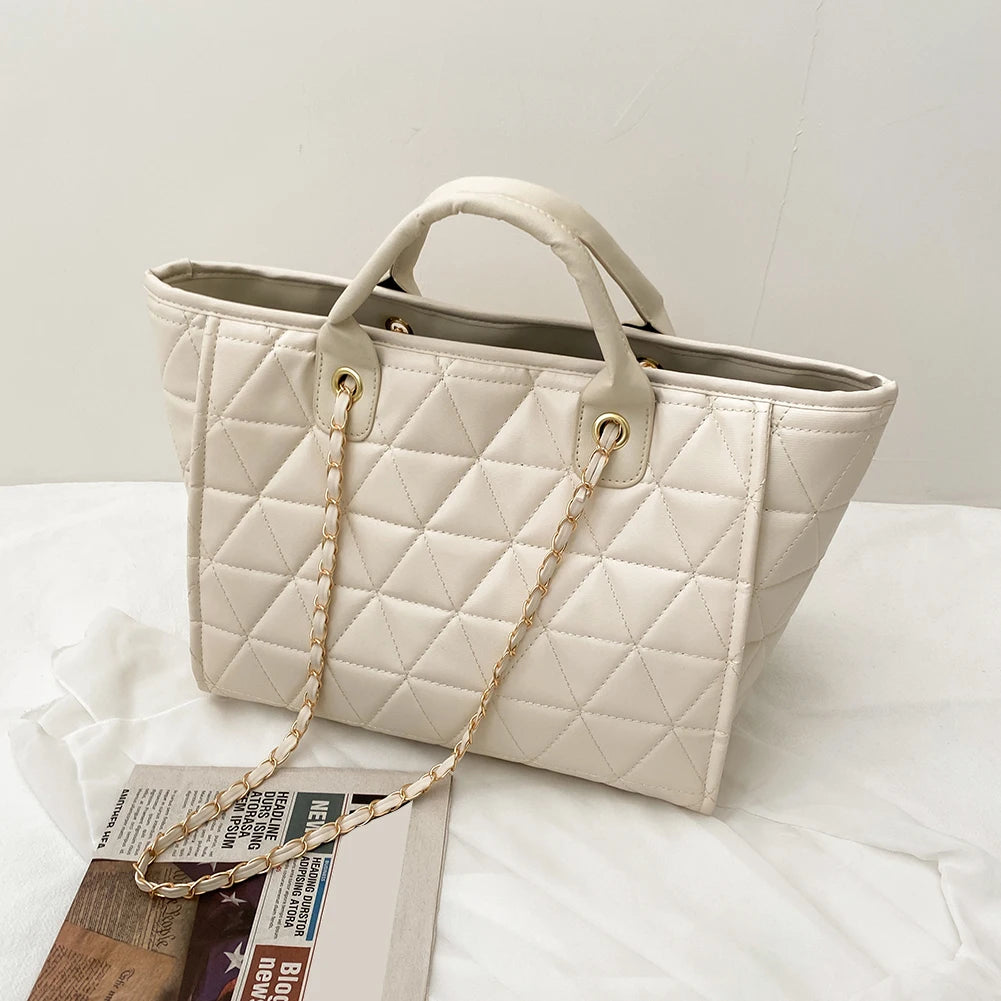 Vintage Geometric PU Leather Chain Shoulder Bag Women Casual Top-Handle Bag