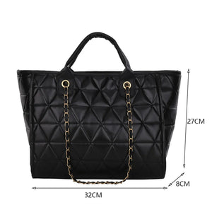 Vintage Geometric PU Leather Chain Shoulder Bag Women Casual Top-Handle Bag