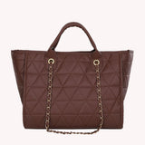 Vintage Geometric PU Leather Chain Shoulder Bag Women Casual Top-Handle Bag