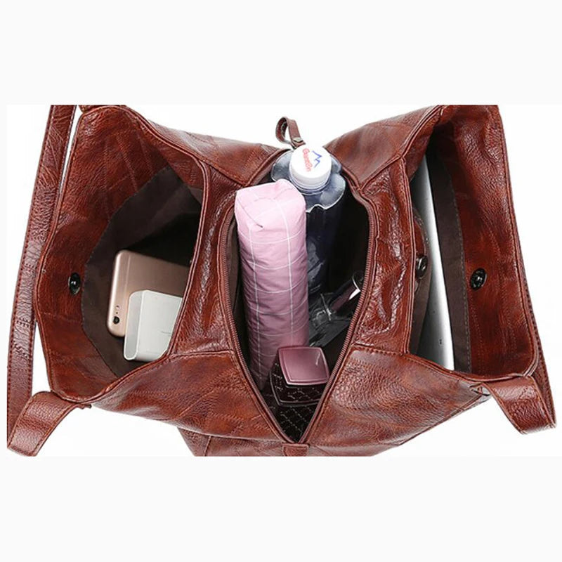 Vintage Large Capacity Handbag Women Soft PU Leather Shoulder Bags