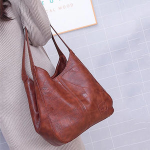 Vintage Large Capacity Shoulder Bags for Women Retro PU Leather Handbag Totes