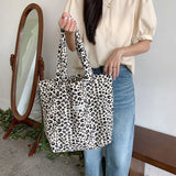 Leopard Print Canvas Shoulder Bag Women's Casual Large Capacity Shopping Bag