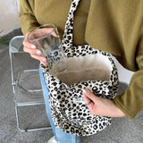 Leopard Print Canvas Shoulder Bag Women's Casual Large Capacity Shopping Bag