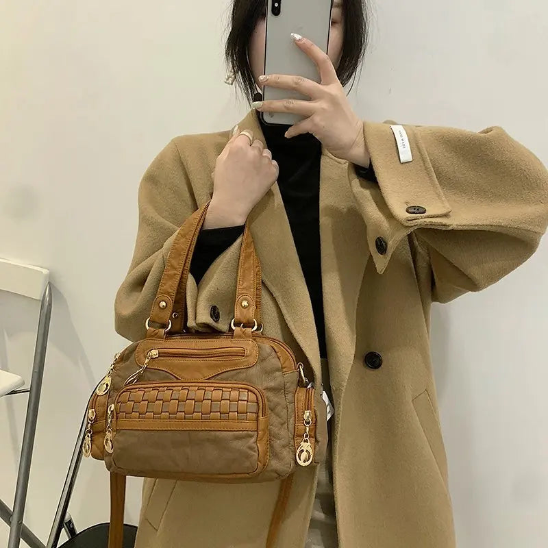 Vintage Soft Leather Totes Bags Women Handbags Shoulder Bags