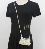 Vintage Mini Pearl Weaving Crossbody Bag with Butterfly Flap