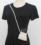 Vintage Mini Pearl Weaving Crossbody Bag with Butterfly Flap