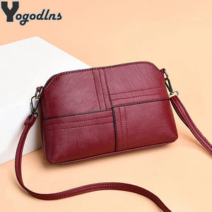Vintage PU Leather Ladies Messenger Bags Small Splicing Handbag Shoulder Bag