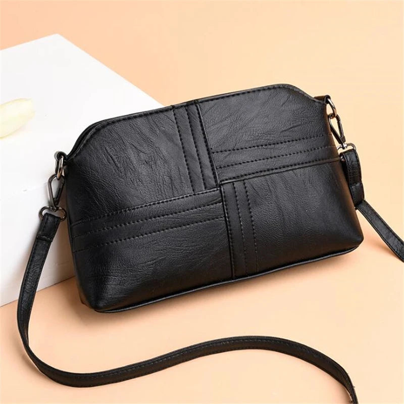 Vintage PU Leather Ladies Messenger Bags Small Splicing Handbag Shoulder Bag