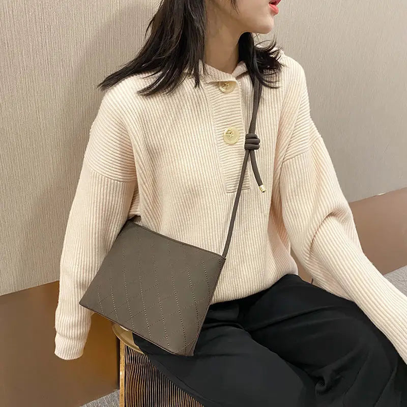 Vintage PU Leather Shoulder Bags Women Large Capacity Bucket Underarm Bag