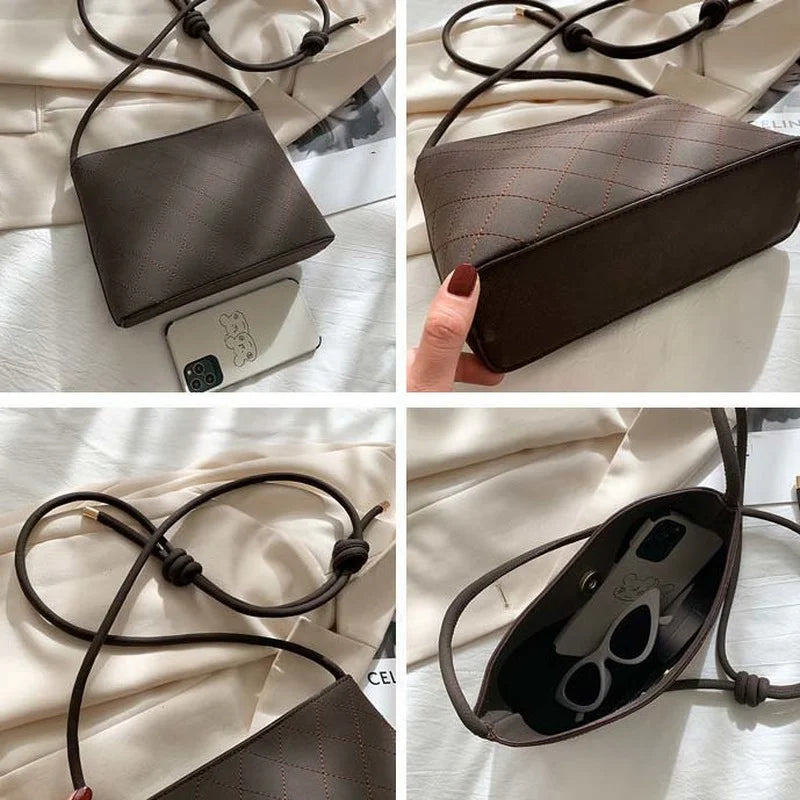 Vintage PU Leather Shoulder Bags Women Large Capacity Bucket Underarm Bag