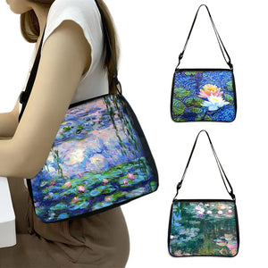 Vintage Water Lily Print Shoulder Bag Monet Women Handbag