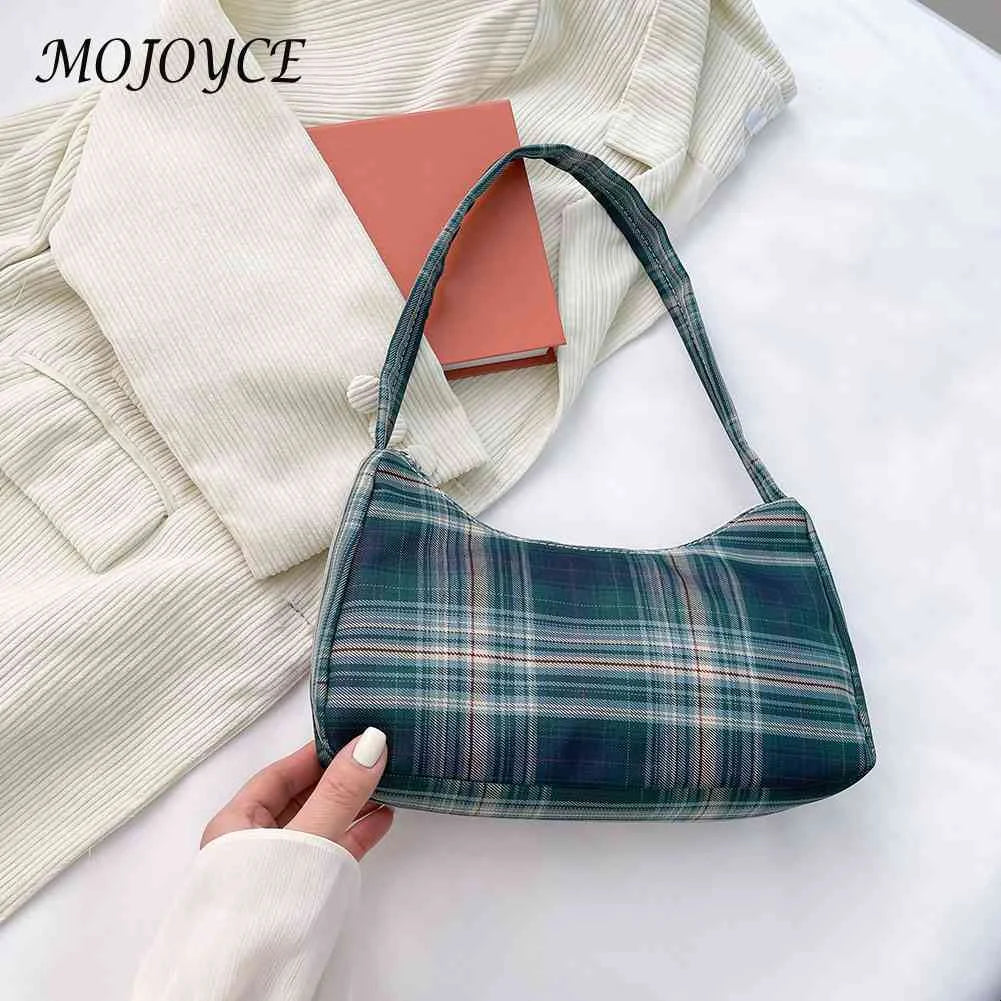Vintage Plaid Print Shoulder Underarm Bag Women Small Half Moon Shoulder Pouch
