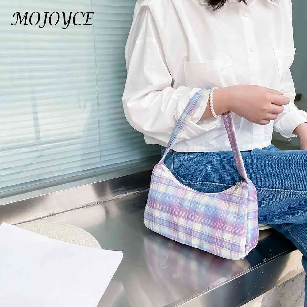 Vintage Plaid Print Shoulder Underarm Bag Women Small Half Moon Shoulder Pouch