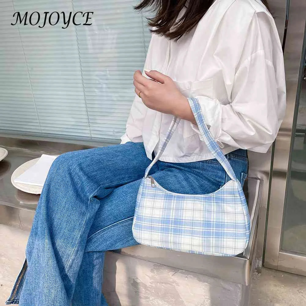 Vintage Plaid Print Shoulder Underarm Bag Women Small Half Moon Shoulder Pouch