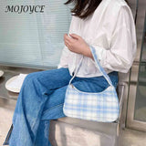 Vintage Plaid Print Shoulder Underarm Bag Women Small Half Moon Shoulder Pouch