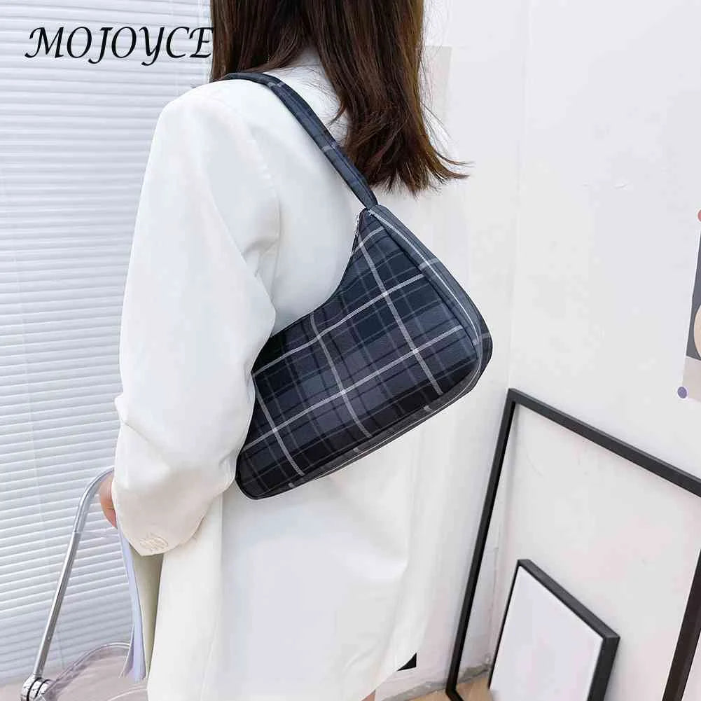 Vintage Plaid Print Shoulder Underarm Bag Women Small Half Moon Shoulder Pouch