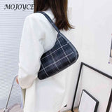 Vintage Plaid Print Shoulder Underarm Bag Women Small Half Moon Shoulder Pouch