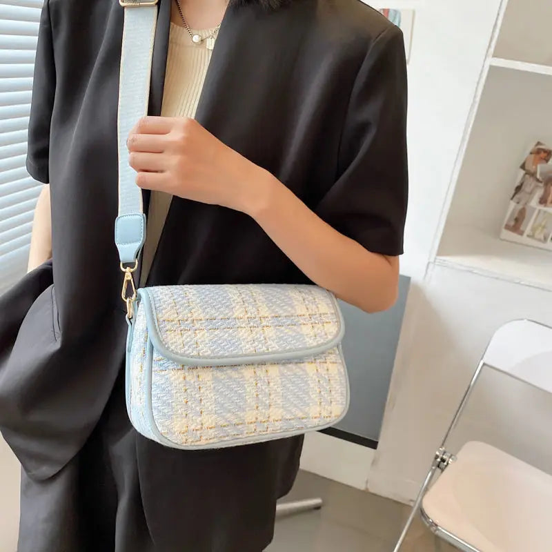 Vintage Plaid Women Shoulder Bag Cross Body Flap OL Daily Style