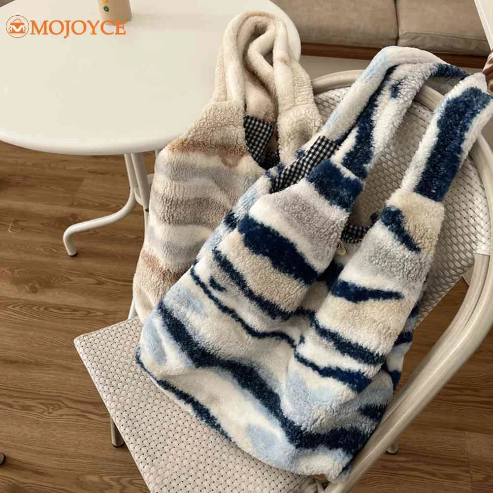 Vintage Plush Women's Shoulder Bag Sea Ink Pattern Faux Fur Handbag