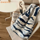 Vintage Plush Women's Shoulder Bag Sea Ink Pattern Faux Fur Handbag