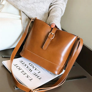 Small PU Leather Bucket Crossbody Shoulder Handbag