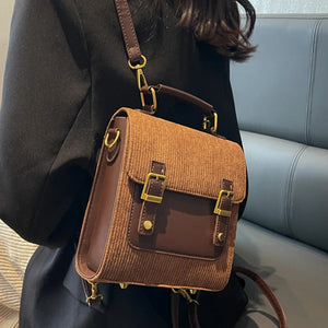 Vintage Corduroy Woman Backpacks Female Travel Bag