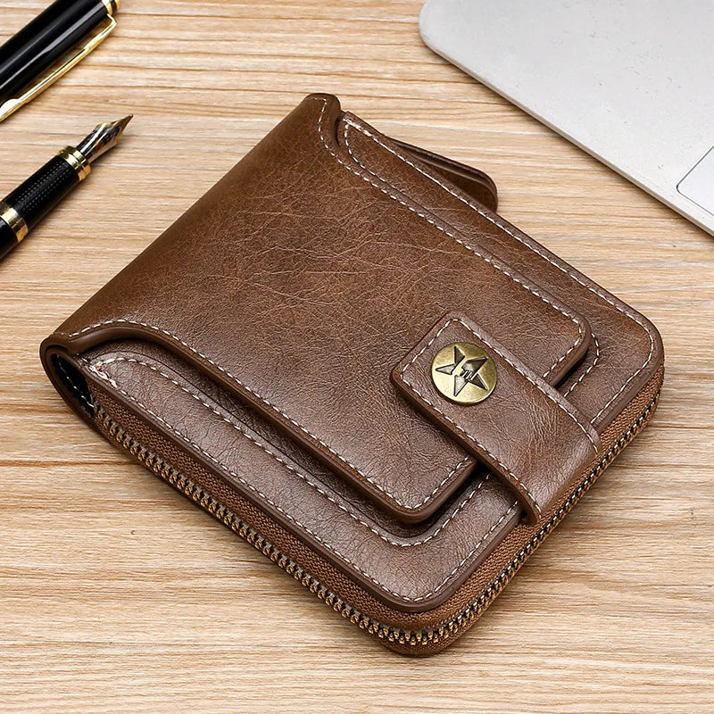 Vintage Small Men Wallet Pu Leather Short Purse Men Hasp Zipper Clutch Solid