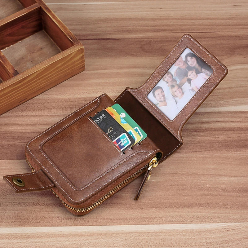 Vintage Men's Wallet Short Purse Hasp Zipper Clutch Solid