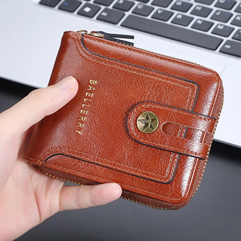 Vintage Men's Short Wallet Clutch Zipper Purse