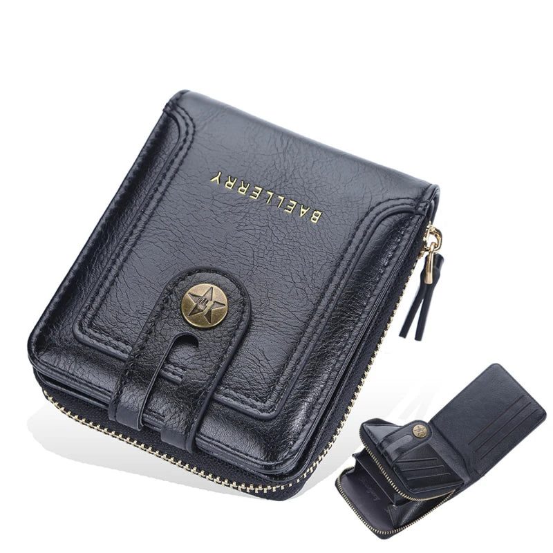 Vintage Men's Short Wallet Clutch Zipper Purse