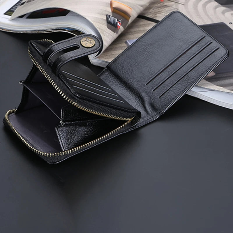 Vintage Men's Short Wallet Clutch Zipper Purse