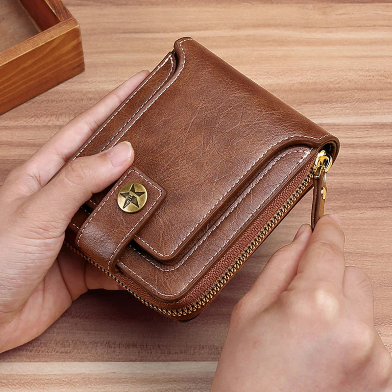 Vintage Men's Wallet Short Purse Hasp Zipper Clutch Solid